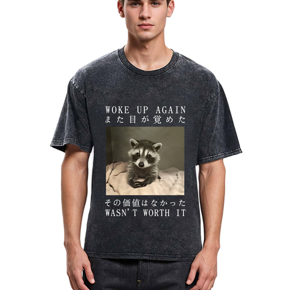 Tokyosol Raccoon Woke Up Again Washed T Shirt