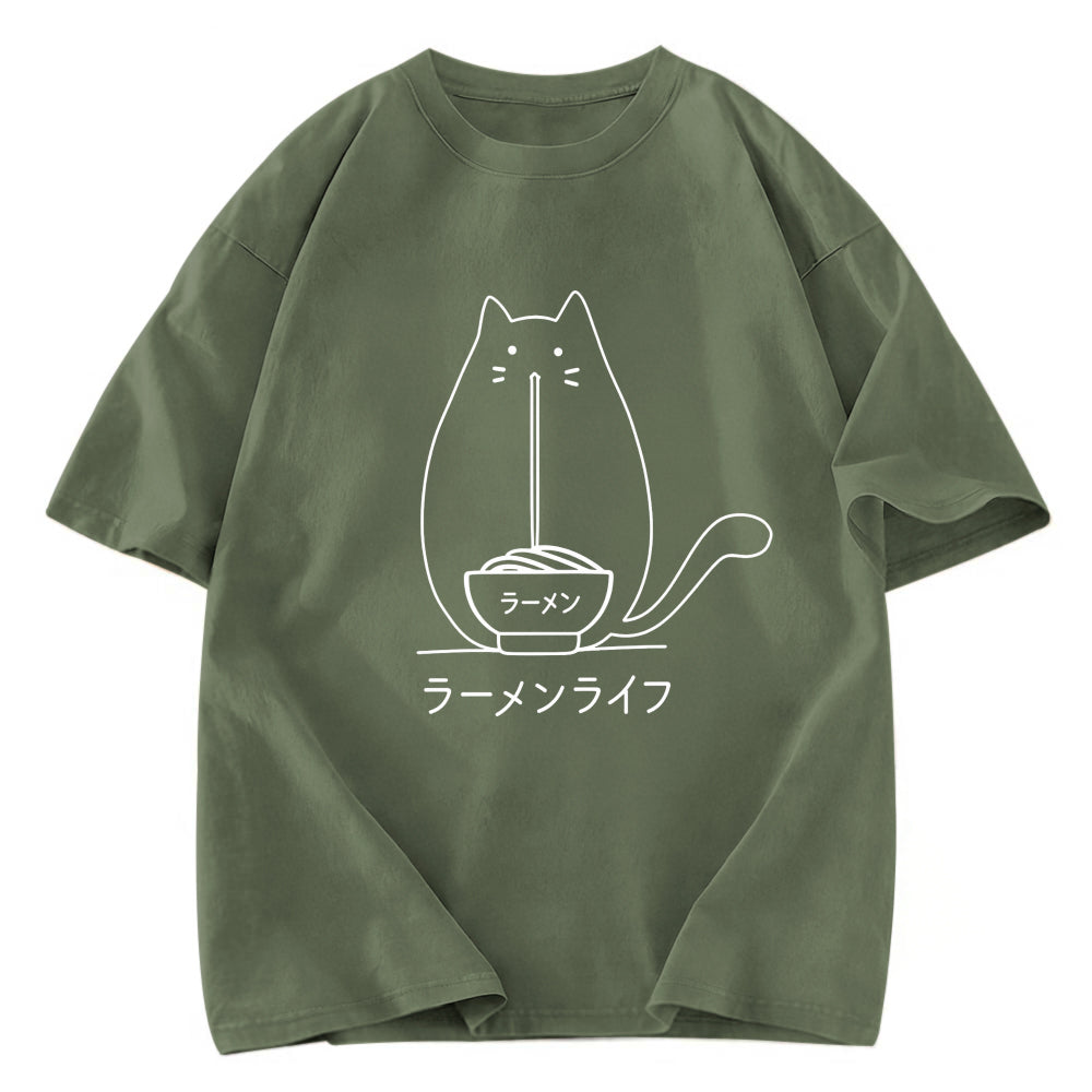 Tokyosol Ramen Cat Washed Zip T Shirt
