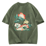 Tokyosol Hokusai Flowers Peonies Bird Washed T Shirt