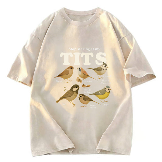 Tokyosol Stop Staring At My Tits Meme Bird Washed T Shirt