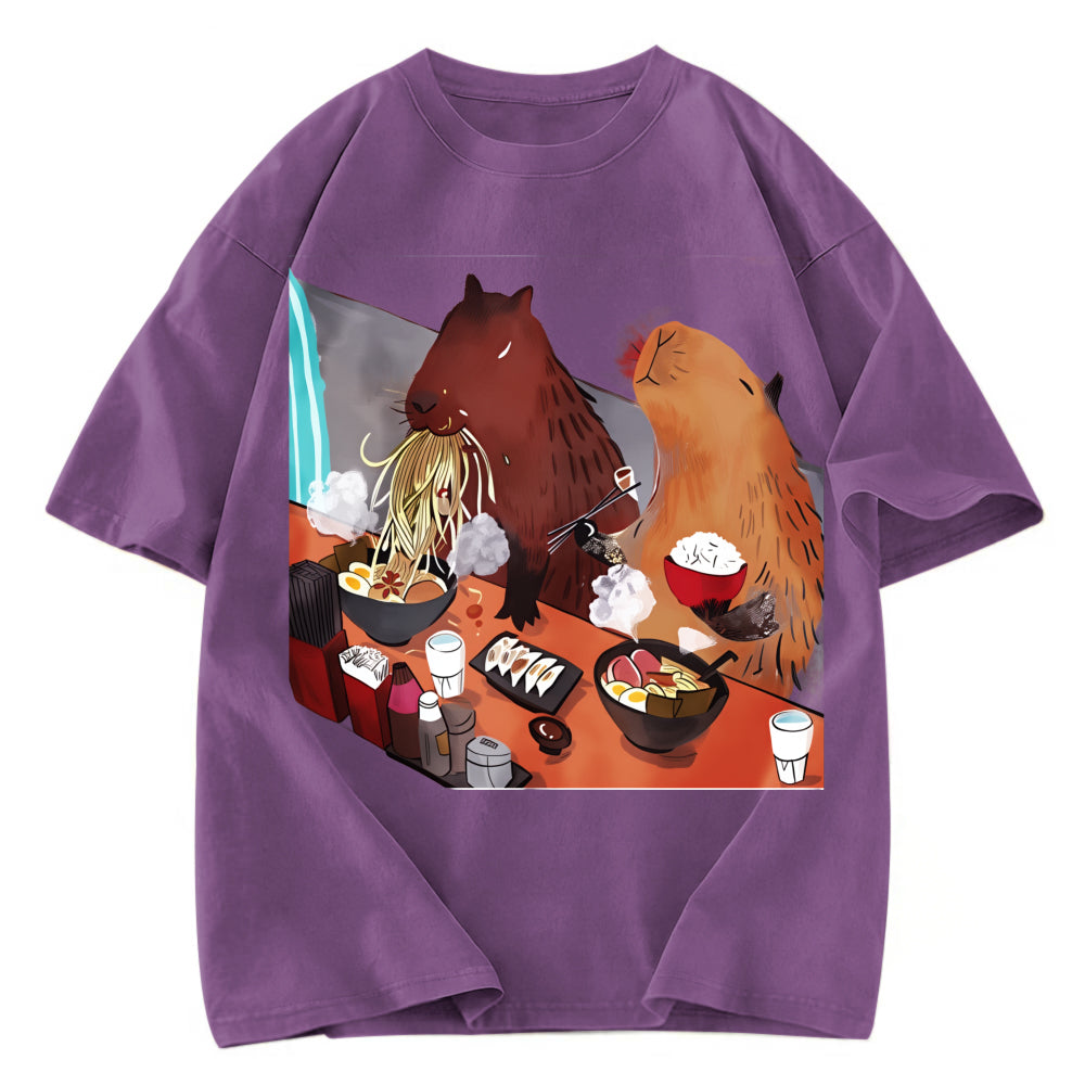 Tokyosol Ramen Lovers Capybara Funny Washed T Shirt