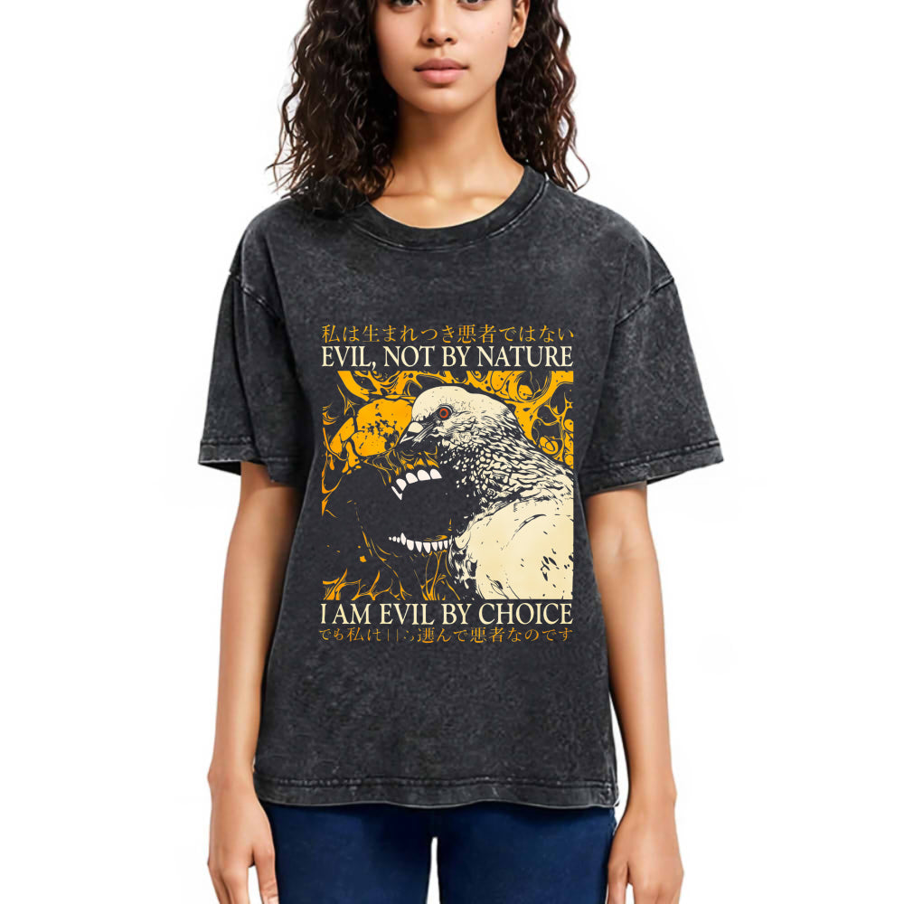Tokyosol Evil By Choice Funny Japanese Pigeon Washed T Shirt