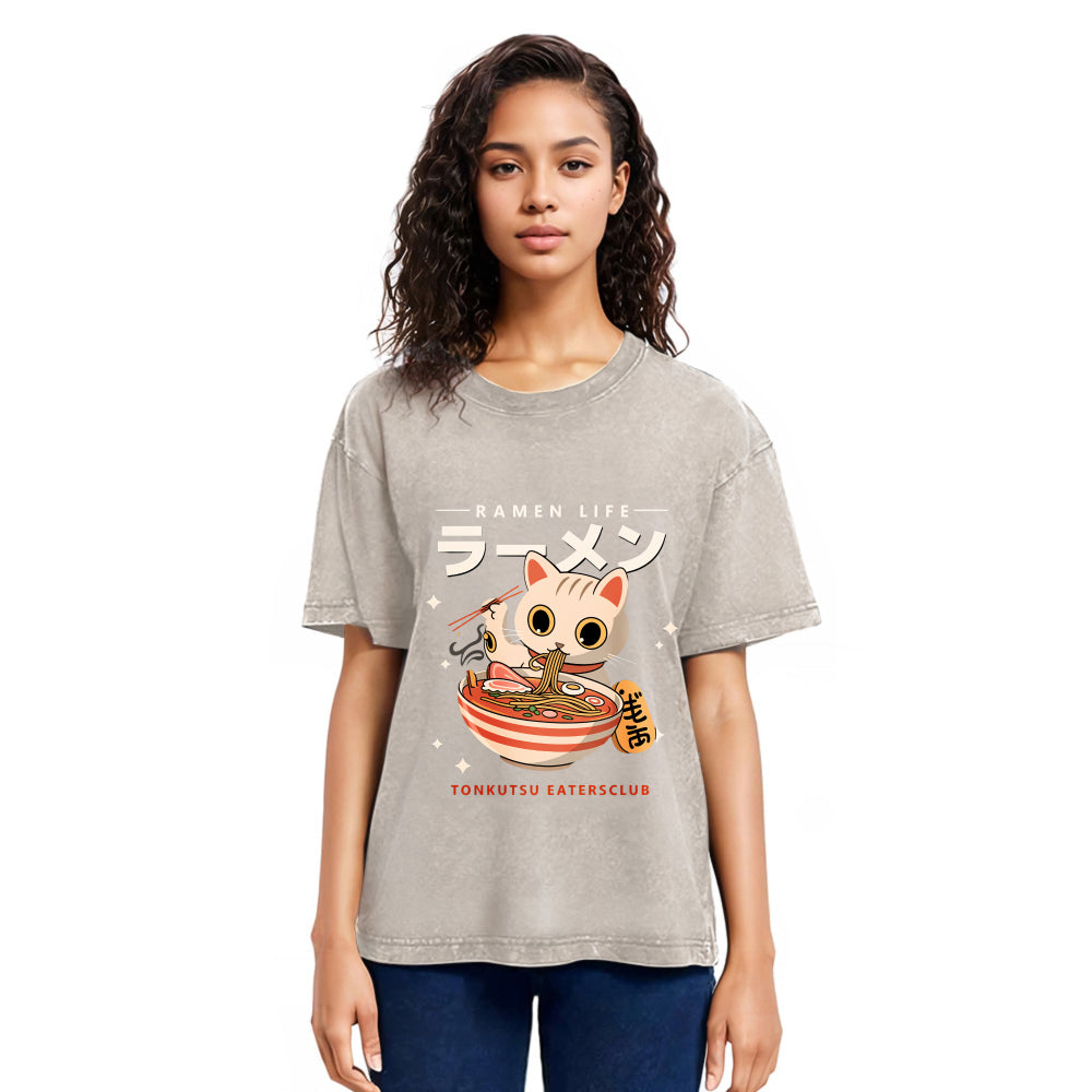 Tokyosol Lucky Cat Ramen Life Washed T Shirt