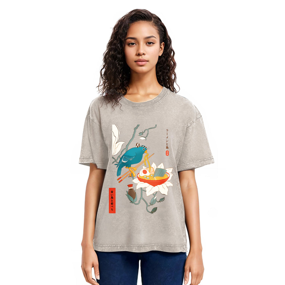 Tokyosol Bird And Ramen Ukiyoe Washed T Shirt
