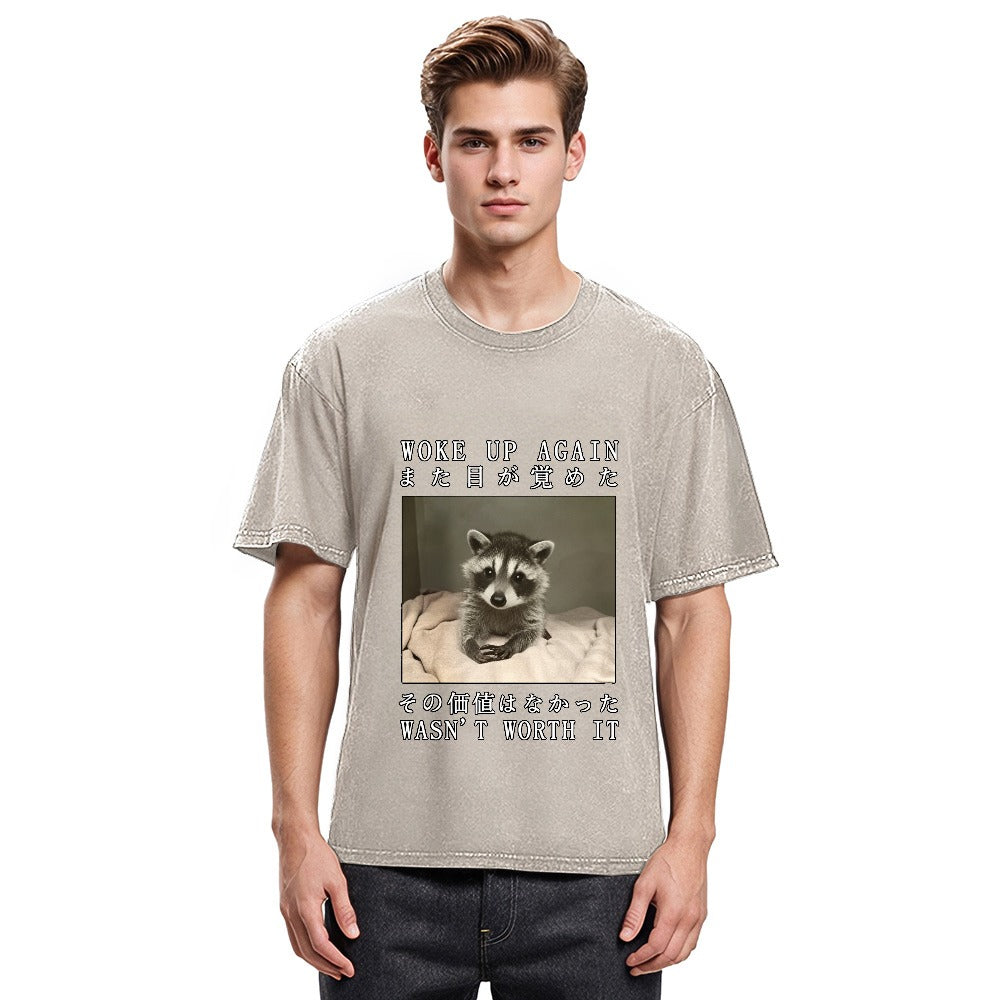 Tokyosol Raccoon Woke Up Again Washed T Shirt