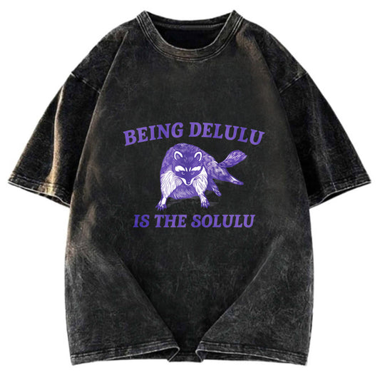 Tokyosol Funny Delusional Raccoon Washed T Shirt
