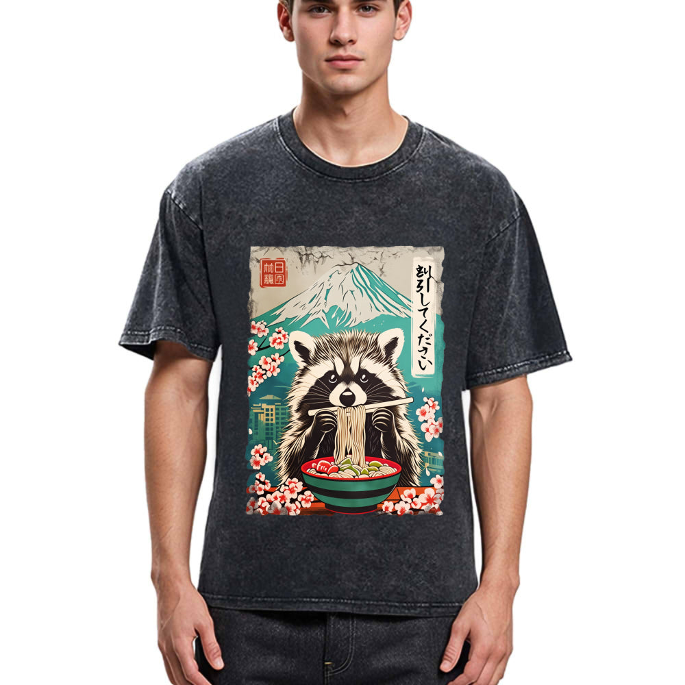 Tokyosol Please Give Raccoon A Discount Back Washed T Shirt