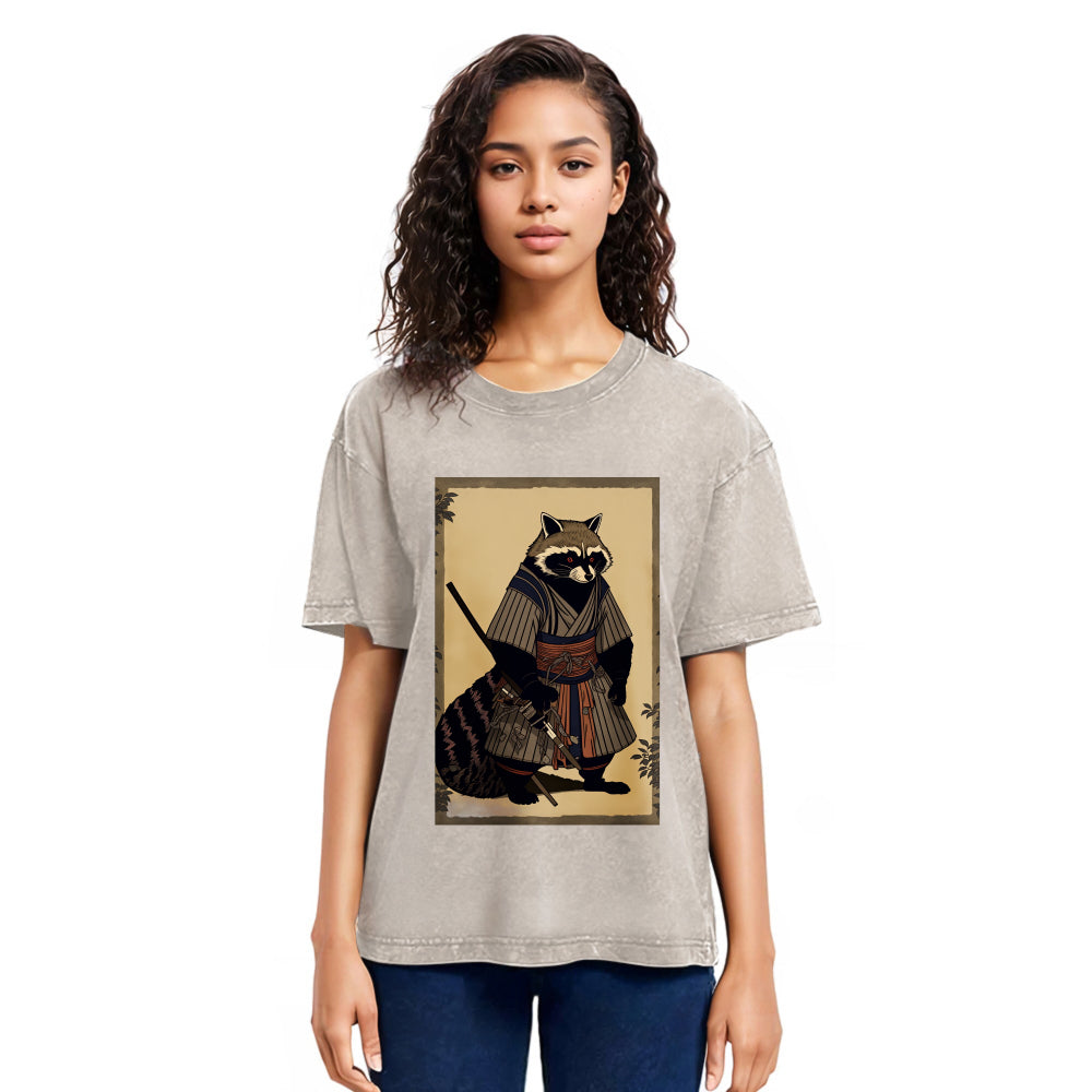 Tokyosol Japanese Raccoon Samurai Washed T Shirt