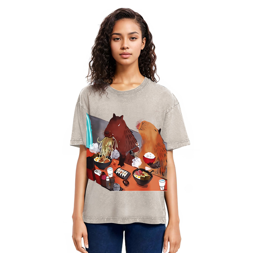 Tokyosol Ramen Lovers Capybara Funny Washed T Shirt