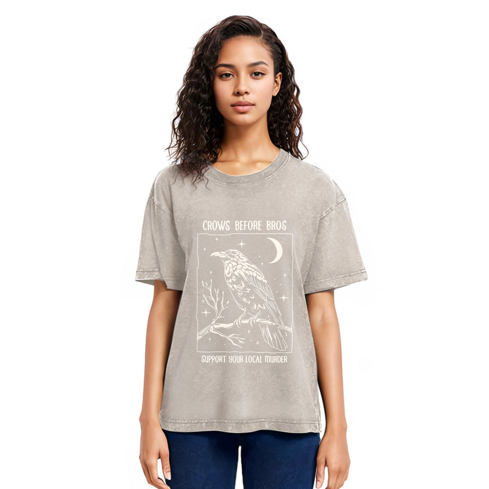 Tokyosol Funny Crows Before Bros Washed T Shirt