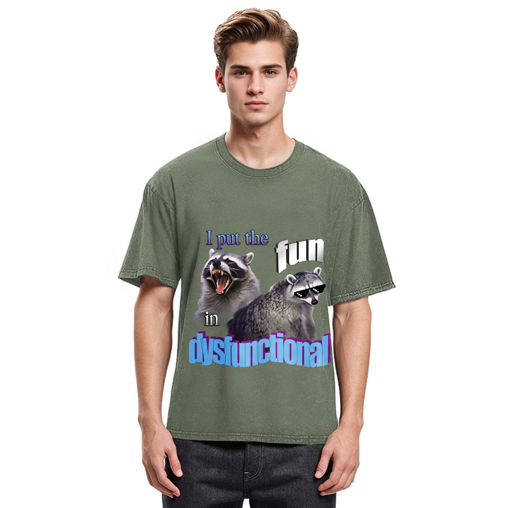 Tokyosol Fun Raccoon Meme Washed T Shirt