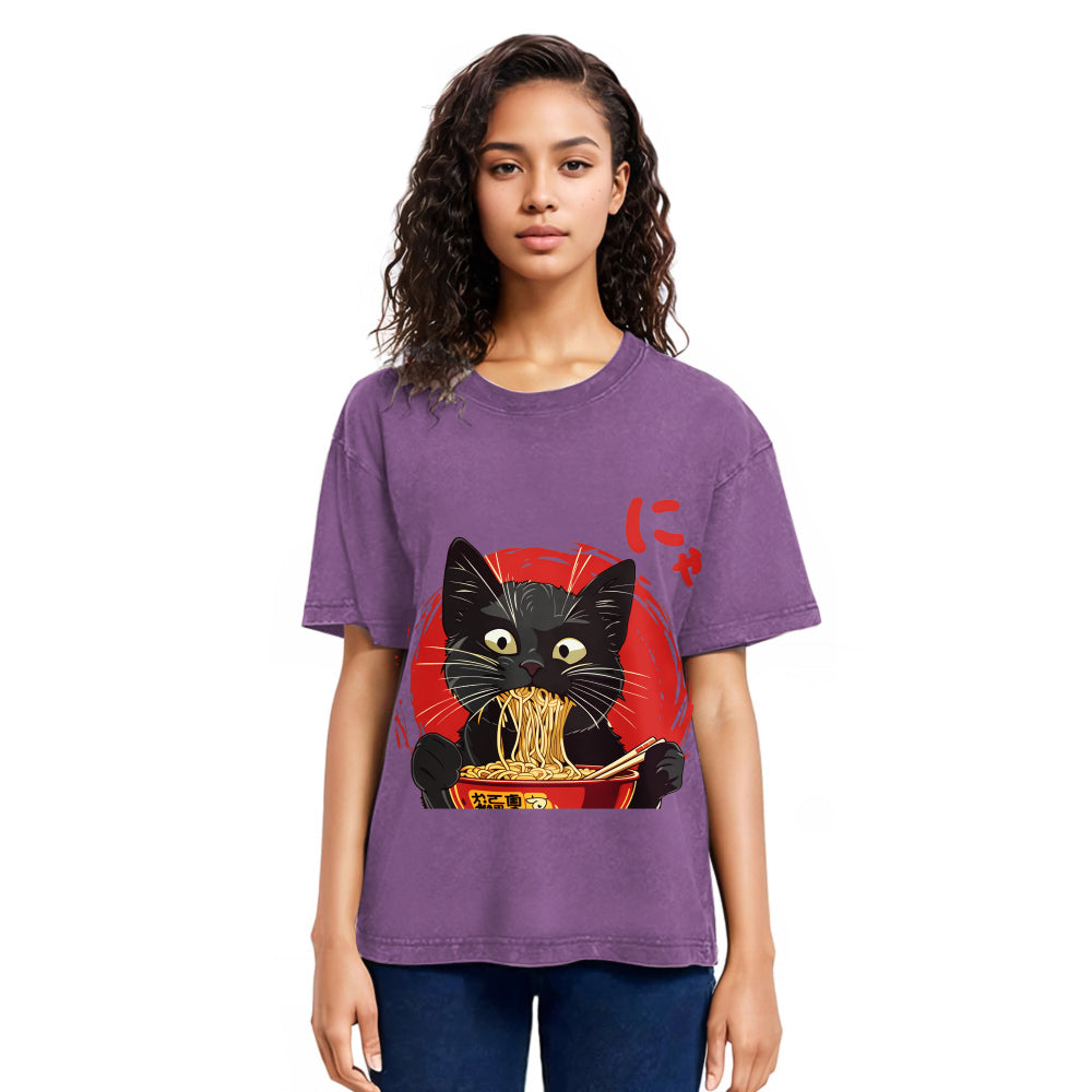 Tokyosol Japanese Ramen Black Cat Washed T Shirt