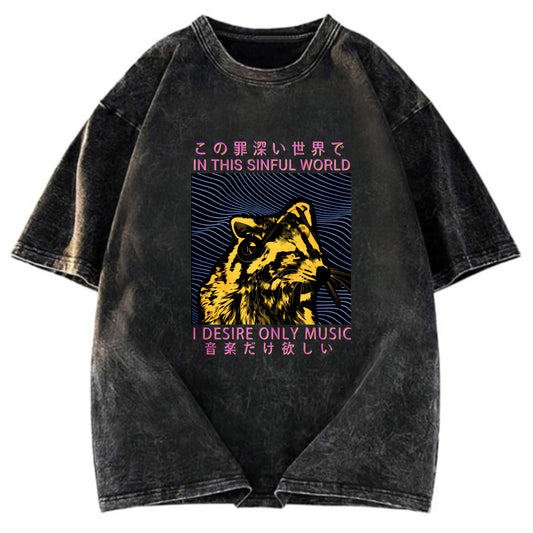 Tokyosol Raccoon Listening To Music Washed T Shirt