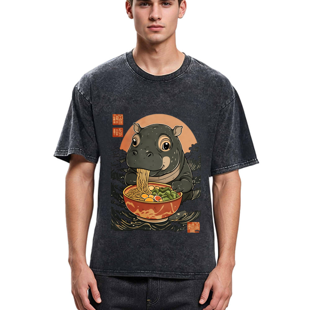 Tokyosol Moo Deng Eat Ramen Washed T Shirt