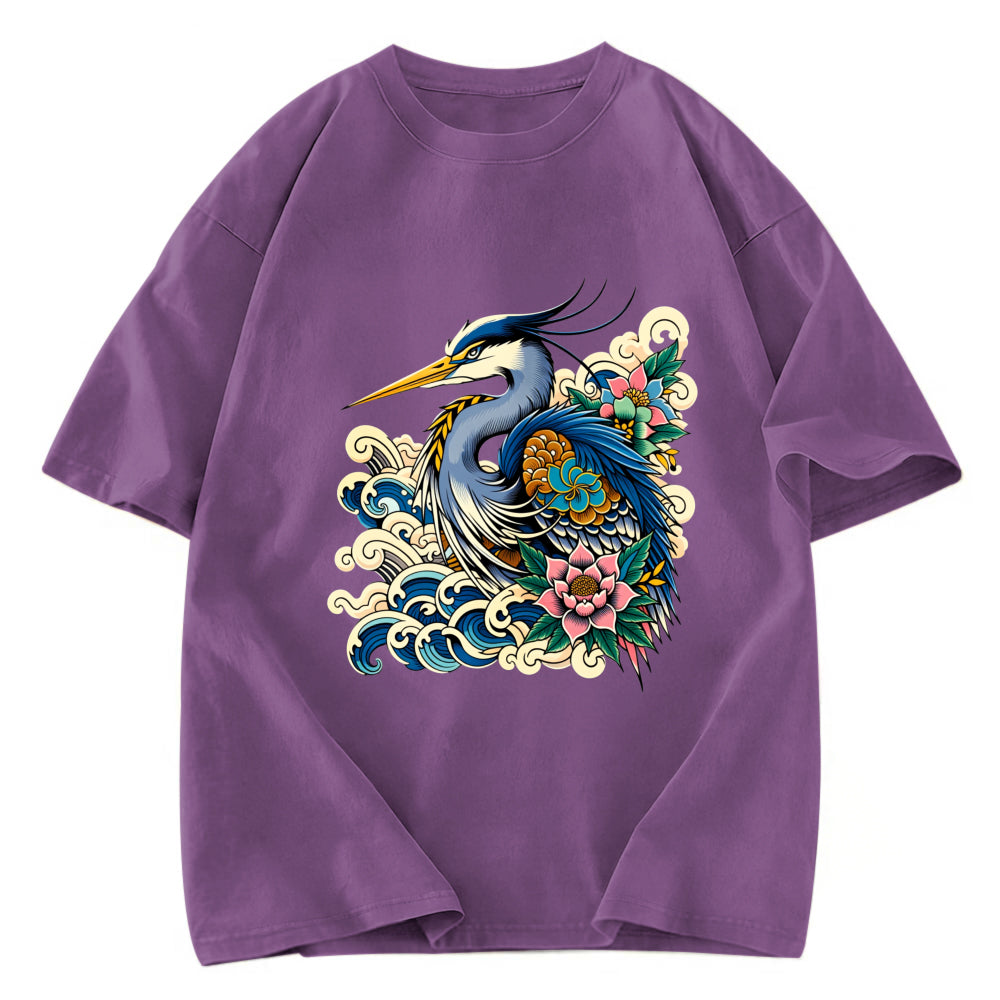 Tokyosol Japanese Blue Heron Washed T Shirt