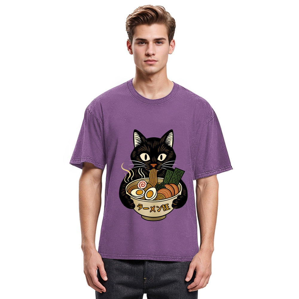 Tokyosol Cat Ramen Fanatic Washed T Shirt