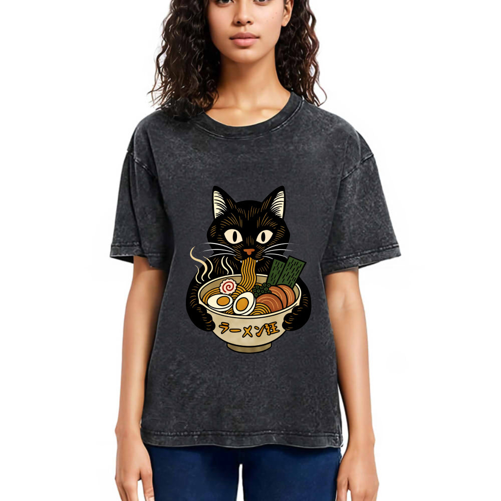 Tokyosol Cat Ramen Fanatic Washed T Shirt
