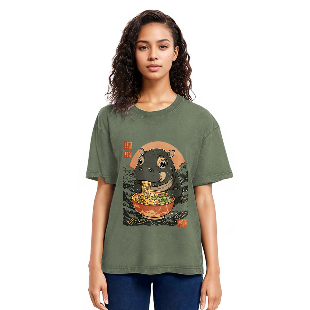 Tokyosol Moo Deng Eat Ramen Washed T Shirt