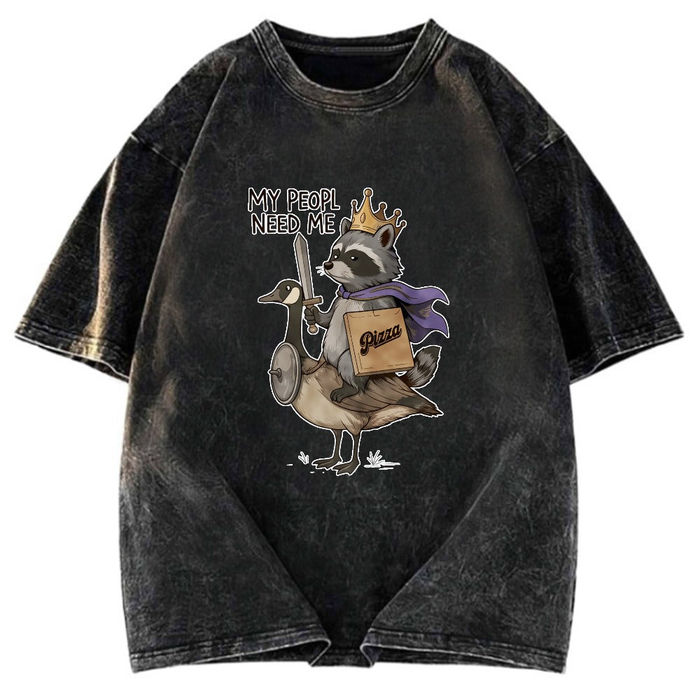 Tokyosol Funny Raccoon King Riding Goose Washed T Shirt