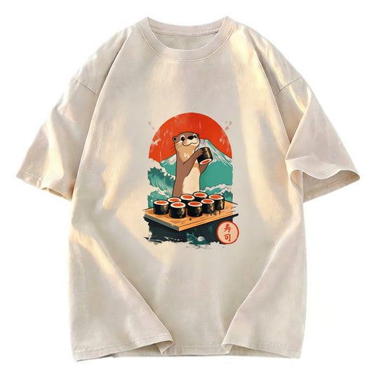 Tokyosol Otter Eating Sushi Washed T Shirt