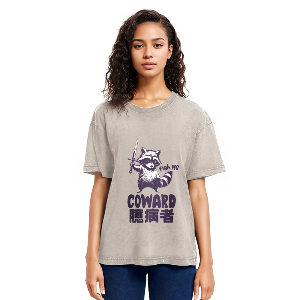 Tokyosol Figh Me Coward Raccoon Washed T Shirt