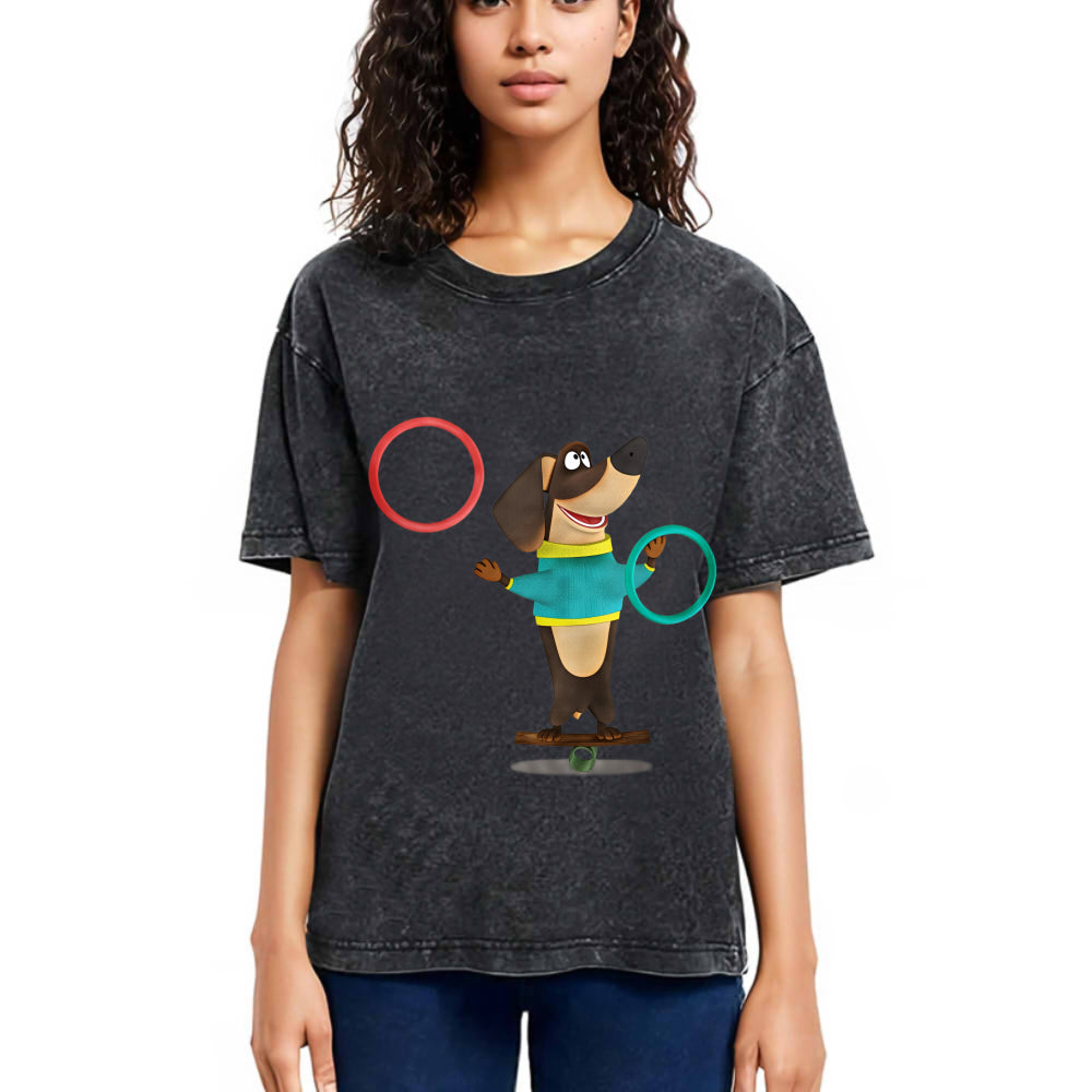 Tokyosol Dog Playing Circle Washed T-Shirt