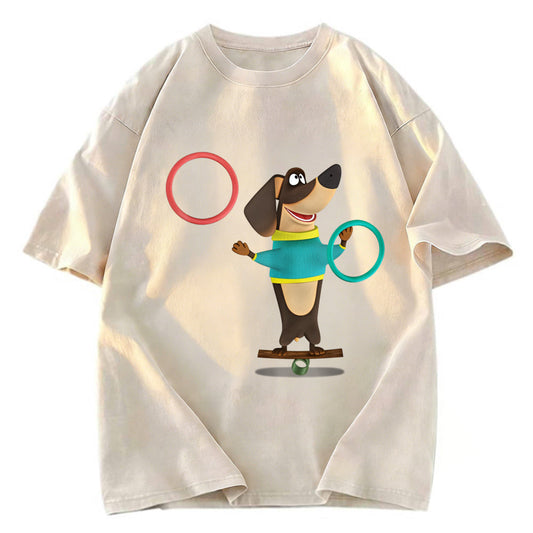 Tokyosol Dog Playing Circle Washed T-Shirt
