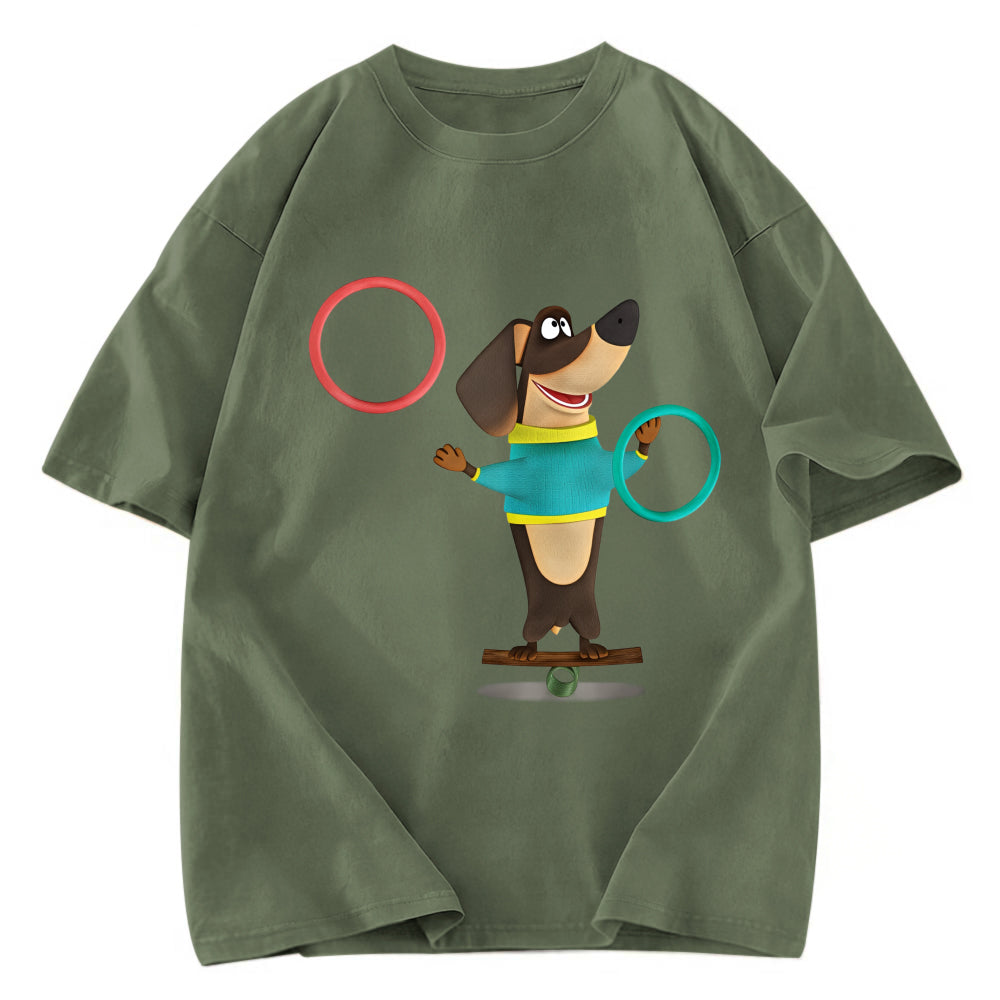 Tokyosol Dog Playing Circle Washed T-Shirt
