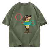 Tokyosol Dog Playing Circle Washed T-Shirt