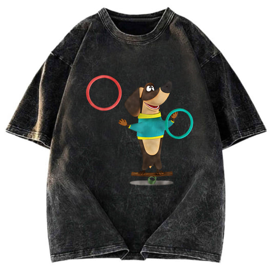 Tokyosol Dog Playing Circle Washed T-Shirt