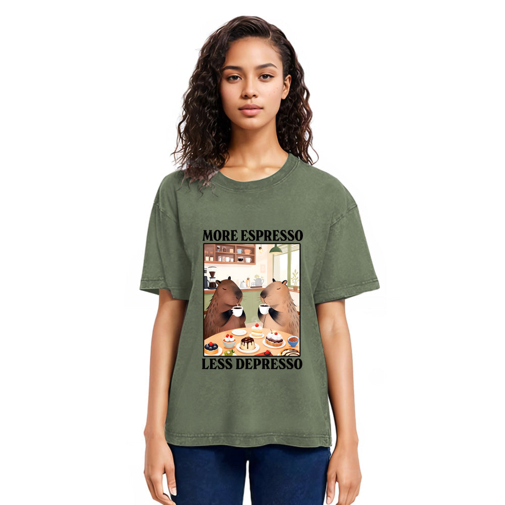 Tokyosol Capybaras Drink Coffee Washed T-Shirt