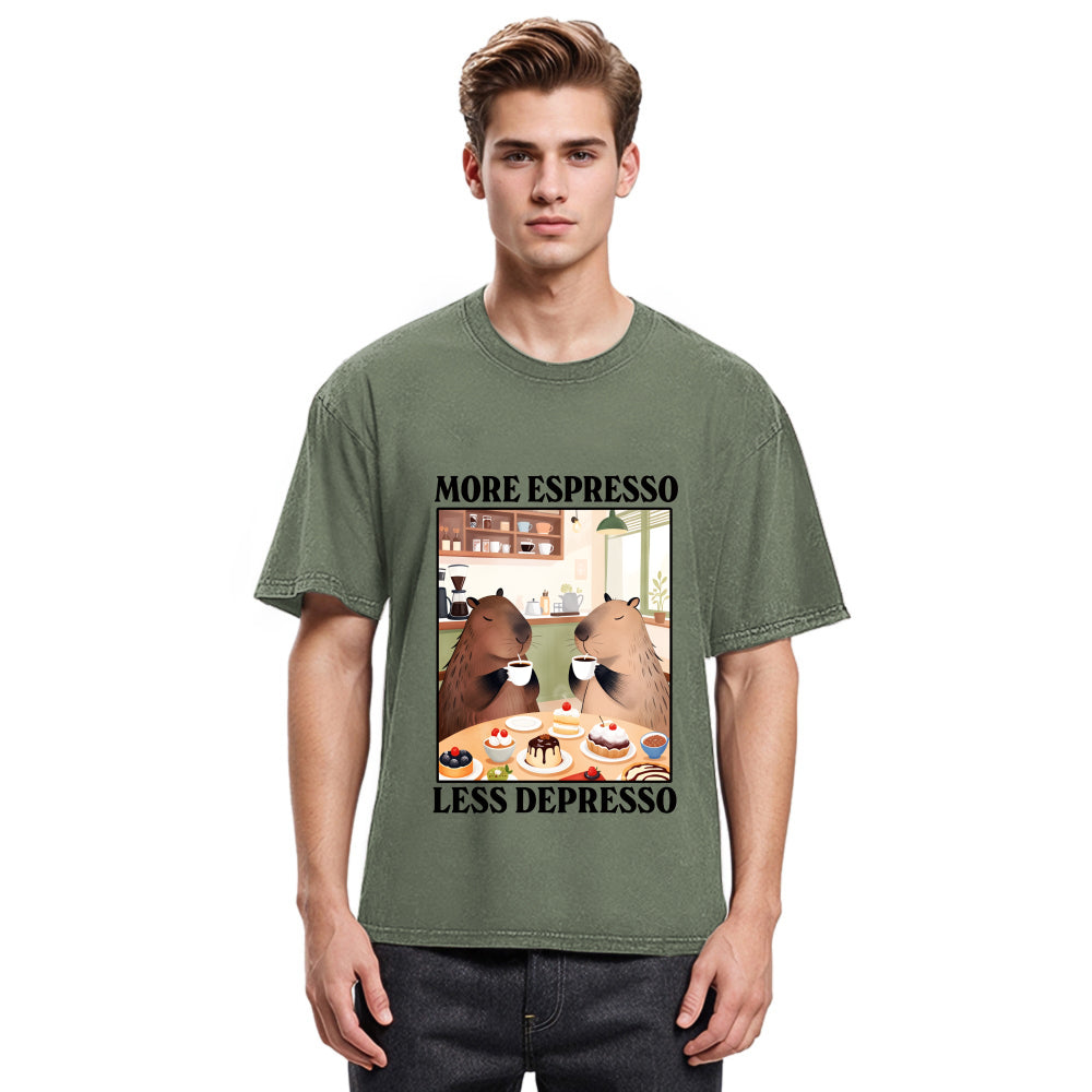 Tokyosol Capybaras Drink Coffee Washed T-Shirt