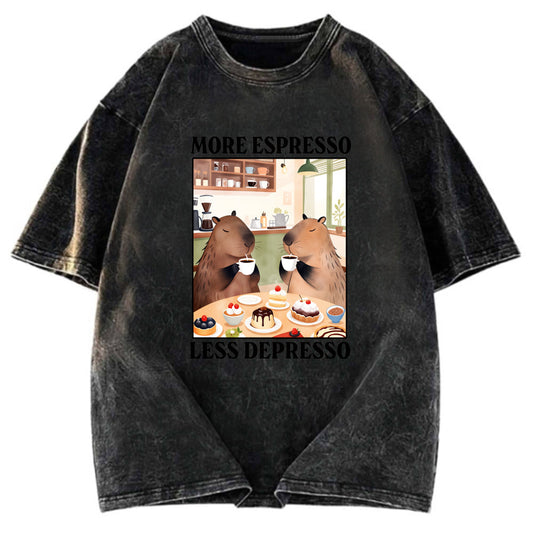 Tokyosol Capybaras Drink Coffee Washed T-Shirt