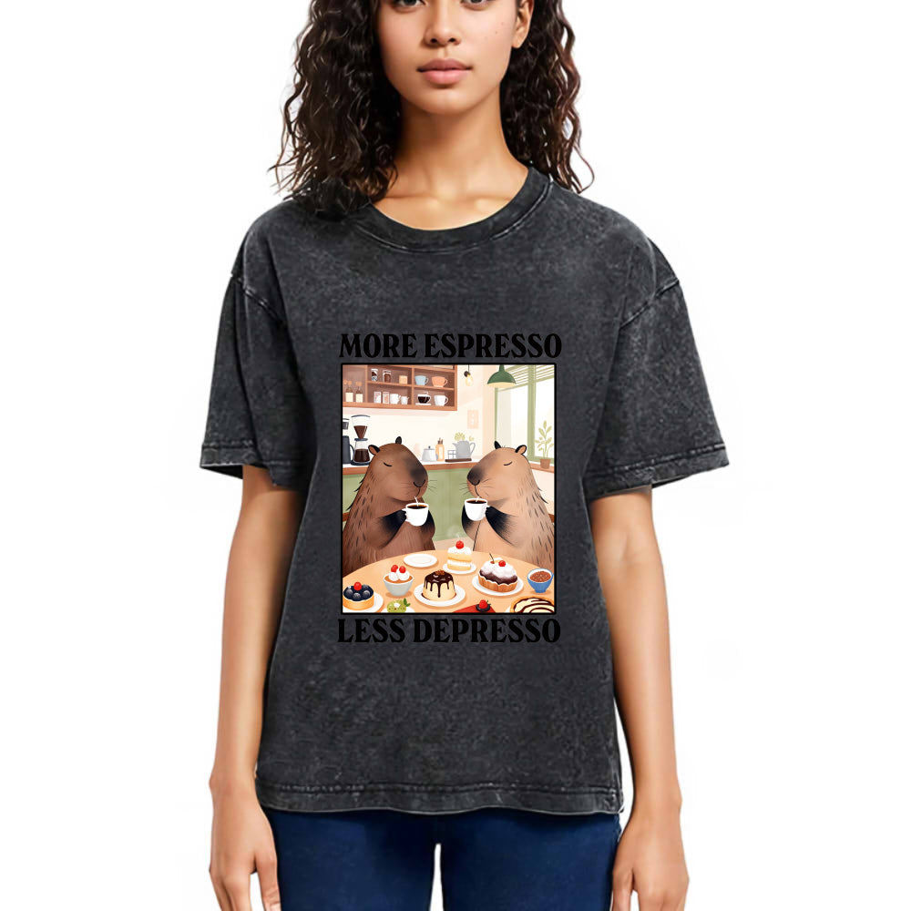 Tokyosol Capybaras Drink Coffee Washed T-Shirt