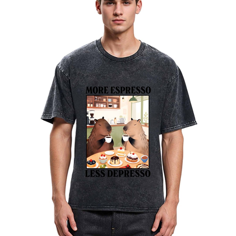 Tokyosol Capybaras Drink Coffee Washed T-Shirt