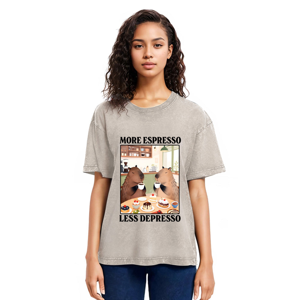 Tokyosol Capybaras Drink Coffee Washed T-Shirt