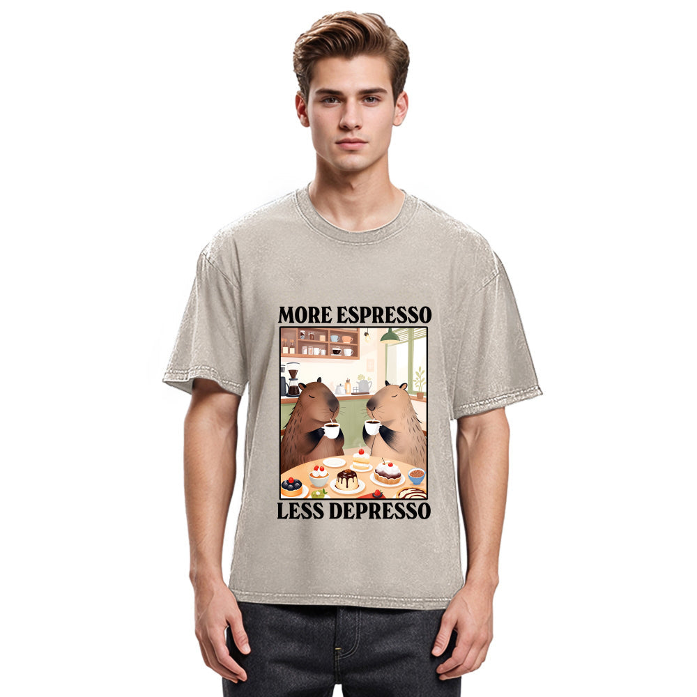 Tokyosol Capybaras Drink Coffee Washed T-Shirt