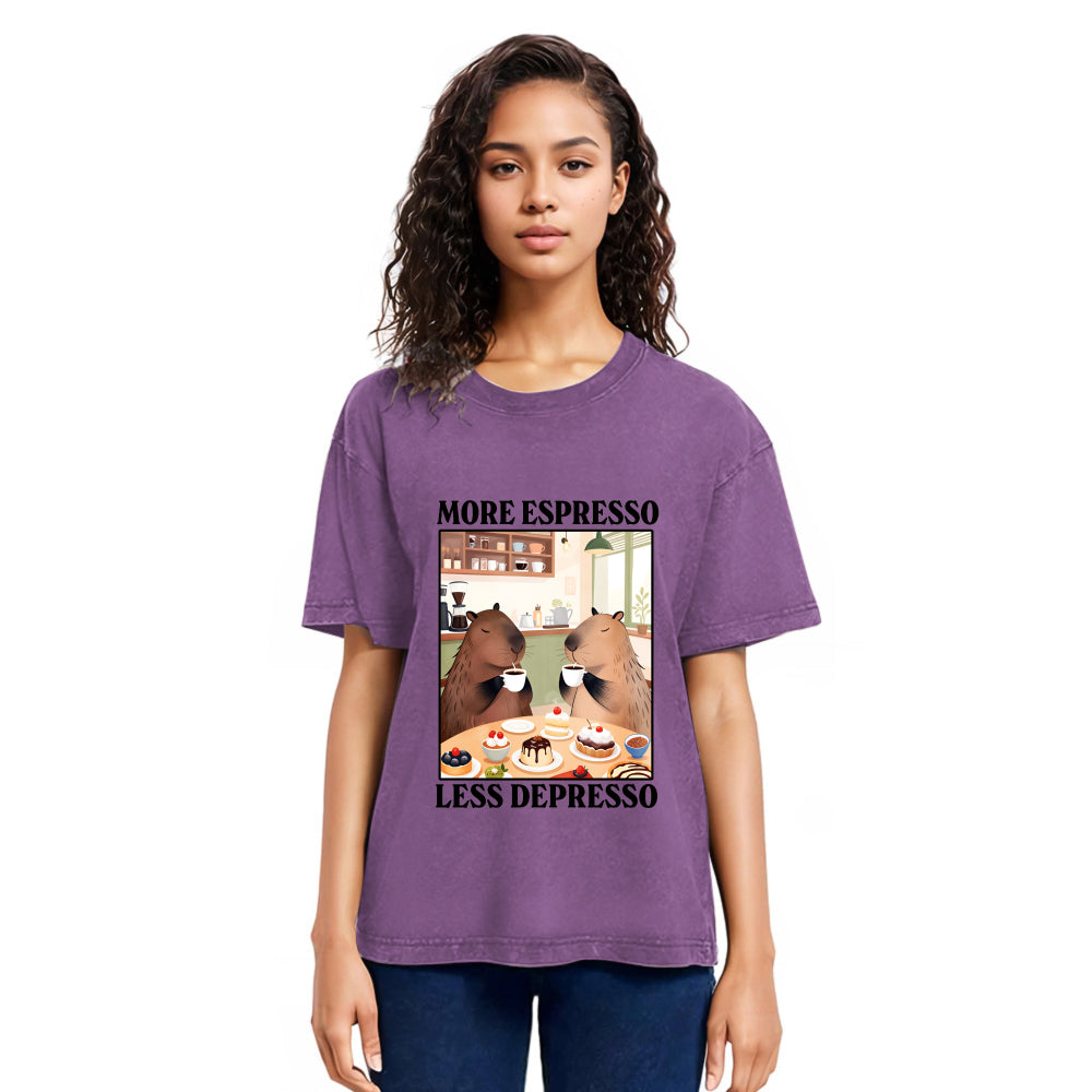 Tokyosol Capybaras Drink Coffee Washed T-Shirt