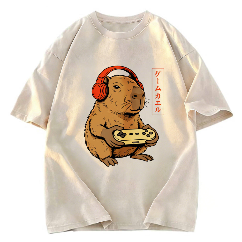 Tokyosol Japanese Gamer Capybara Washed T-Shirt