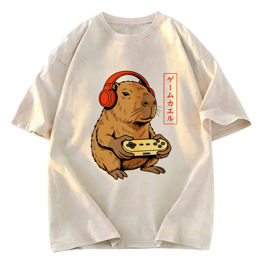 Tokyosol Japanese Gamer Capybara Washed T-Shirt