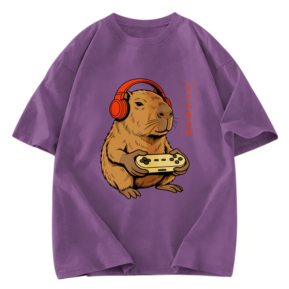 Tokyosol Japanese Gamer Capybara Washed T-Shirt
