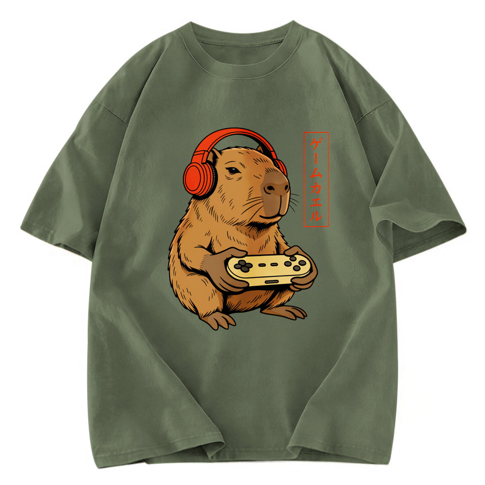 Tokyosol Japanese Gamer Capybara Washed T-Shirt