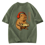 Tokyosol Japanese Gamer Capybara Washed T-Shirt