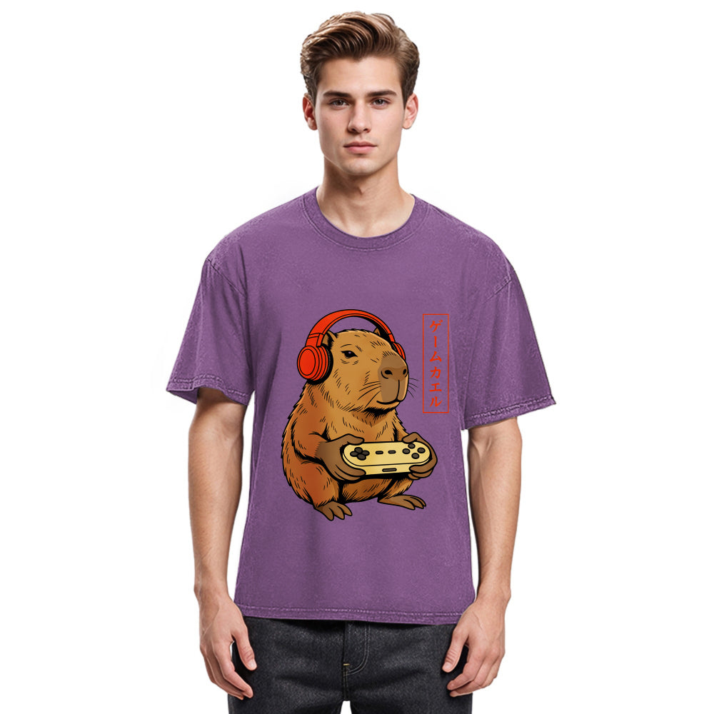 Tokyosol Japanese Gamer Capybara Washed T-Shirt