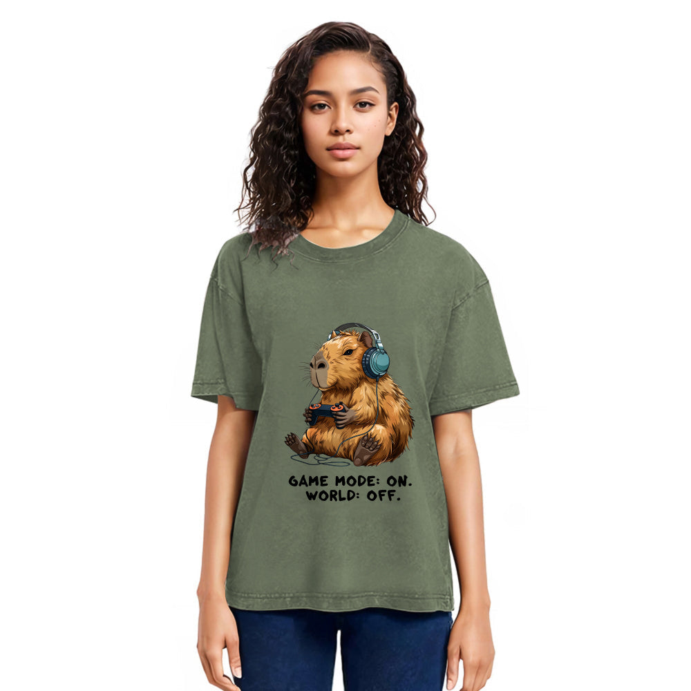 Tokyosol Capybara Life:Paused.Game:ON. Washed T-Shirt