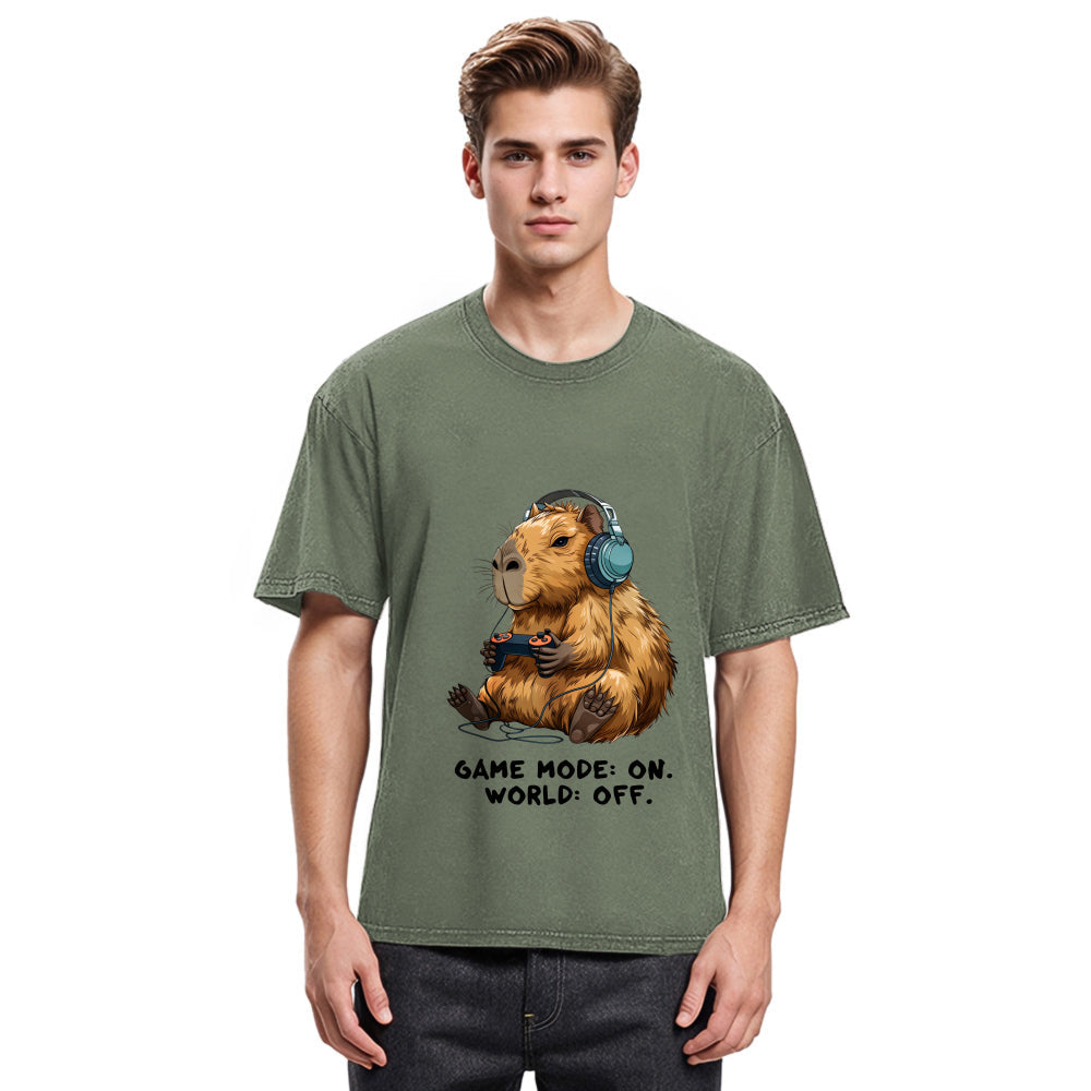 Tokyosol Capybara Life:Paused.Game:ON. Washed T-Shirt