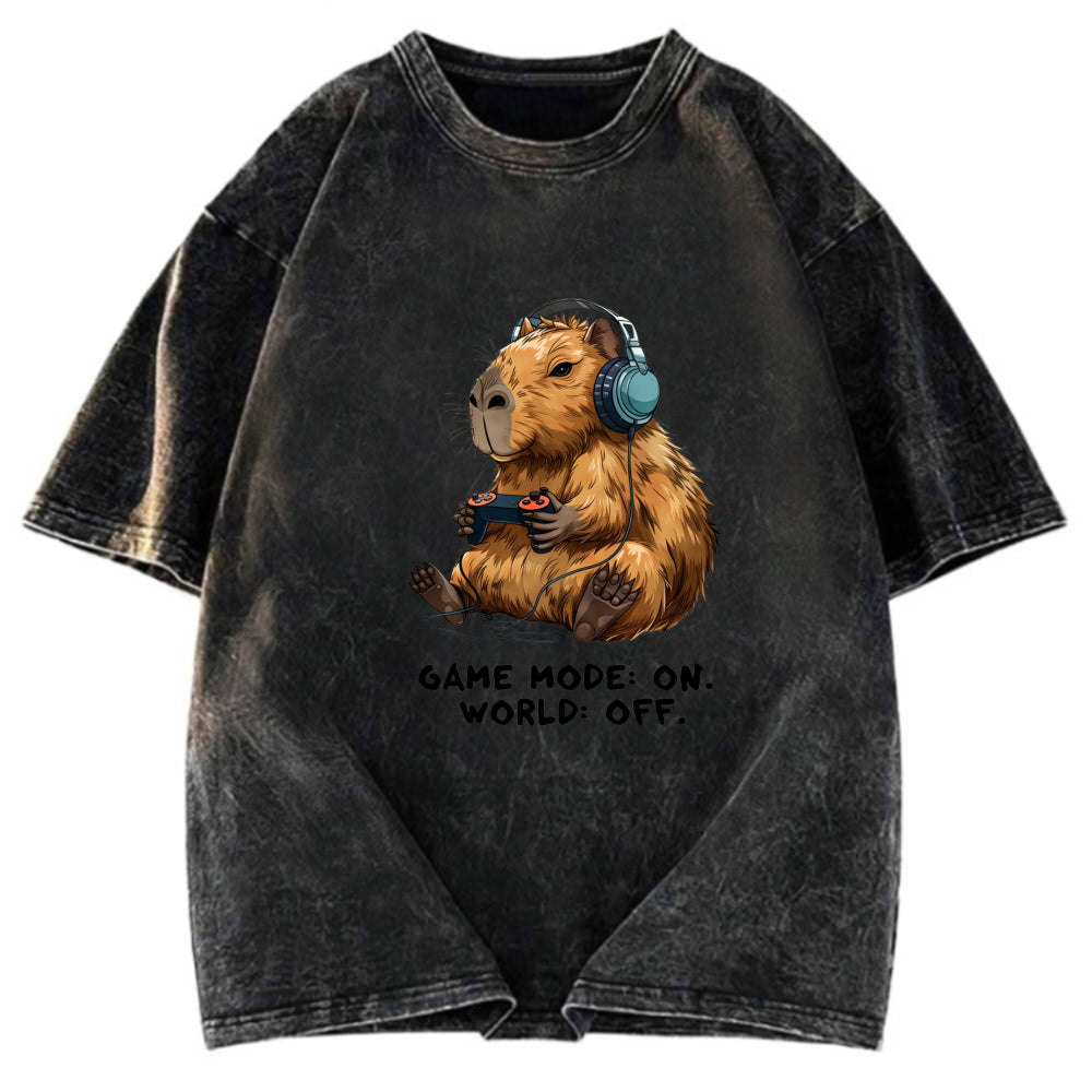 Tokyosol Capybara Life:Paused.Game:ON. Washed T-Shirt