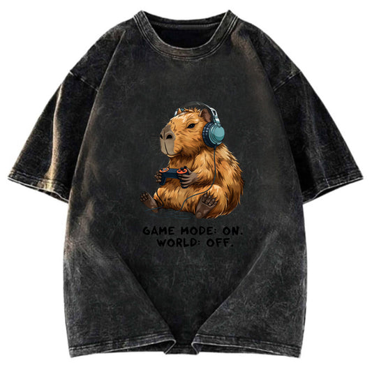 Tokyosol Capybara Life:Paused.Game:ON. Washed T-Shirt
