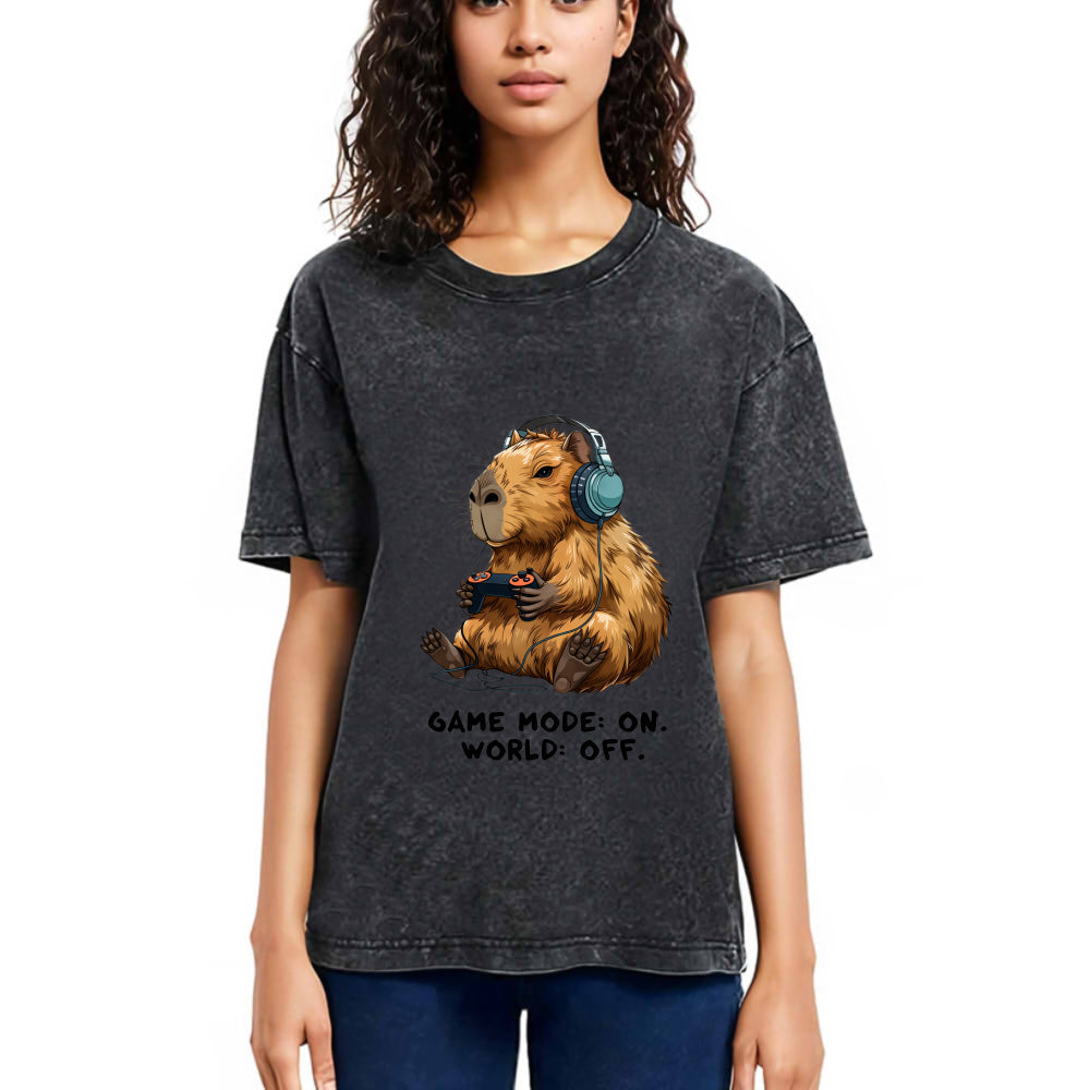 Tokyosol Capybara Life:Paused.Game:ON. Washed T-Shirt