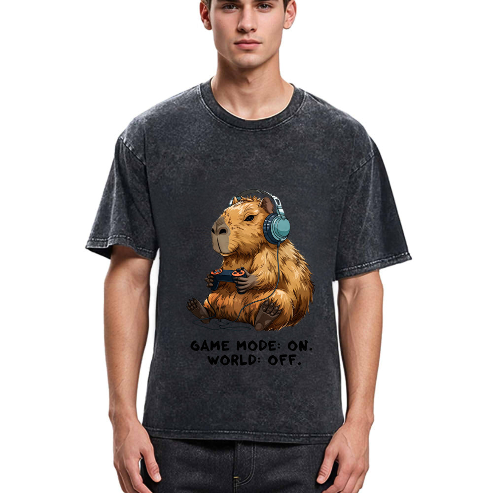 Tokyosol Capybara Life:Paused.Game:ON. Washed T-Shirt